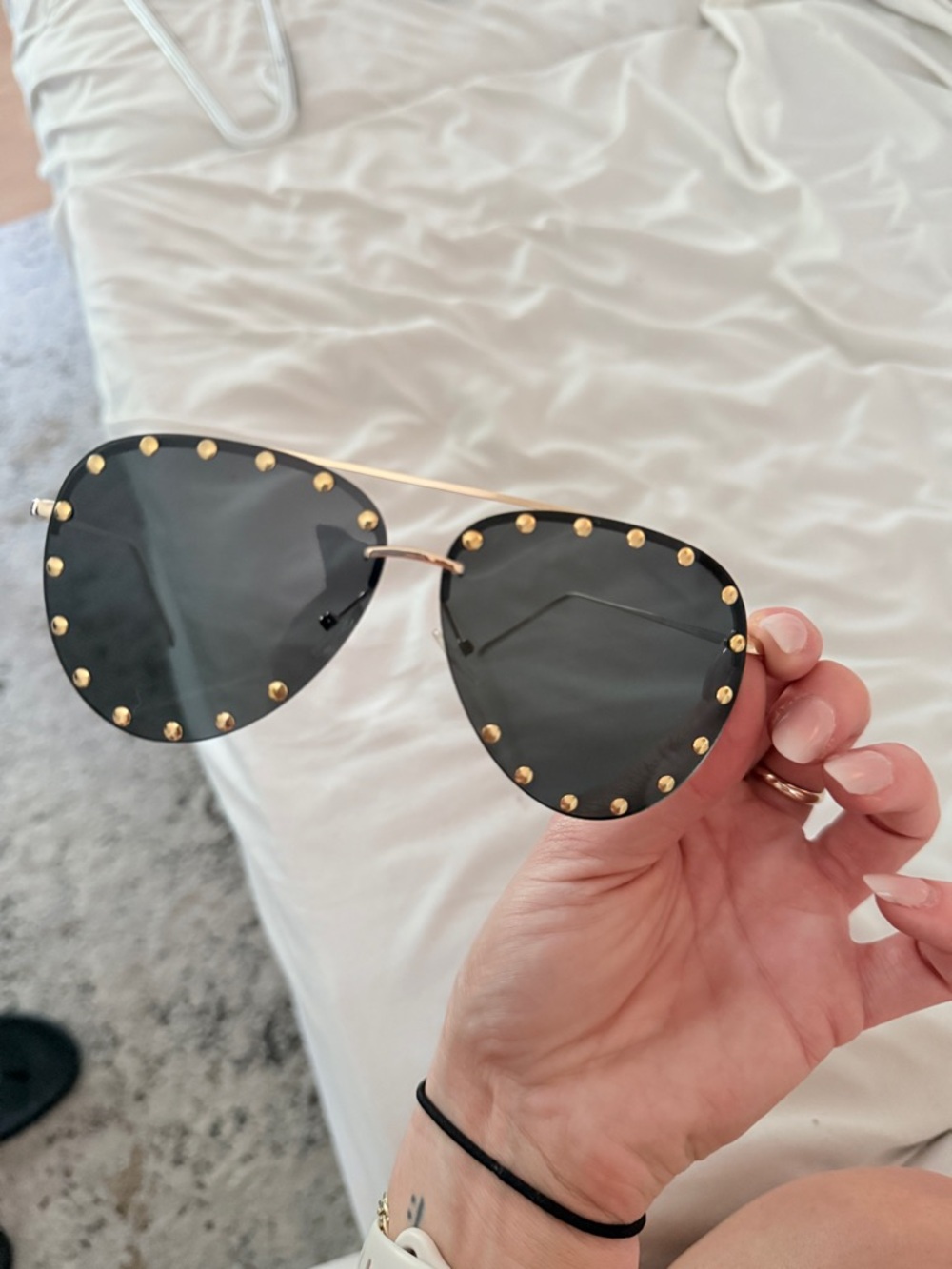 Gold Studded Black Aviator Sunglasses- 17 Millimeters - Picture 3 of 3